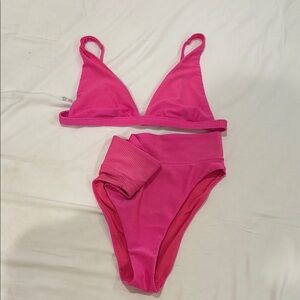 Aerie Shine Ribbed Hot Pink Bikini